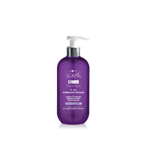 Hair Company UK The "0020" product is showcased in a striking purple plastic pump bottle, highlighting its hydrating and smoothing hair treatment capabilities. With a sleek white pump on top, the bottle is prominently displayed against a plain white background.