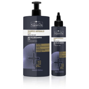 Hair Company UK Two bottles of Black Bleaching Cream designed for Ice Blond effects are shown. The larger 1000ml bottle comes with a pump dispenser, while the smaller 250ml bottle features a twist cap. Both display black and white labels with gold accents against an elegant backdrop.