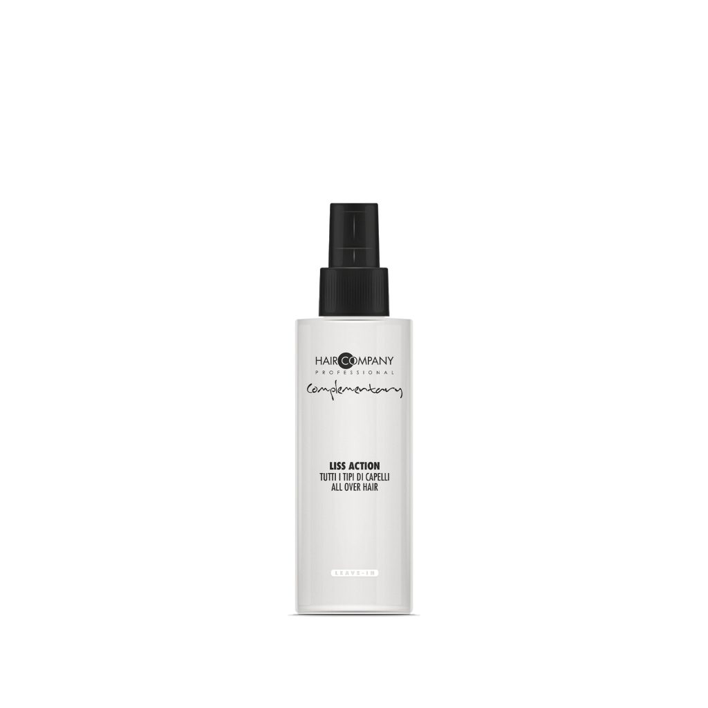 Hair Company UK A sleek white bottle of the 0110 hair spray from Hair Company Professional, featuring a black nozzle and minimalist text design. The LISS formula provides benefits for smooth and manageable hair.