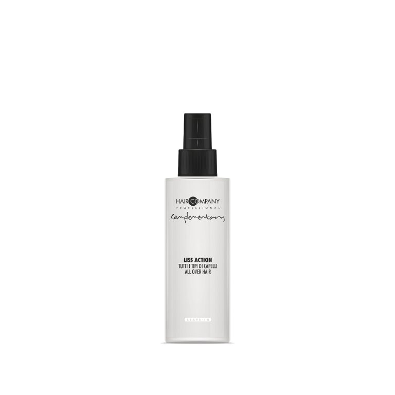 Hair Company UK A sleek white bottle of the 0110 hair spray from Hair Company Professional, featuring a black nozzle and minimalist text design. The LISS formula provides benefits for smooth and manageable hair.