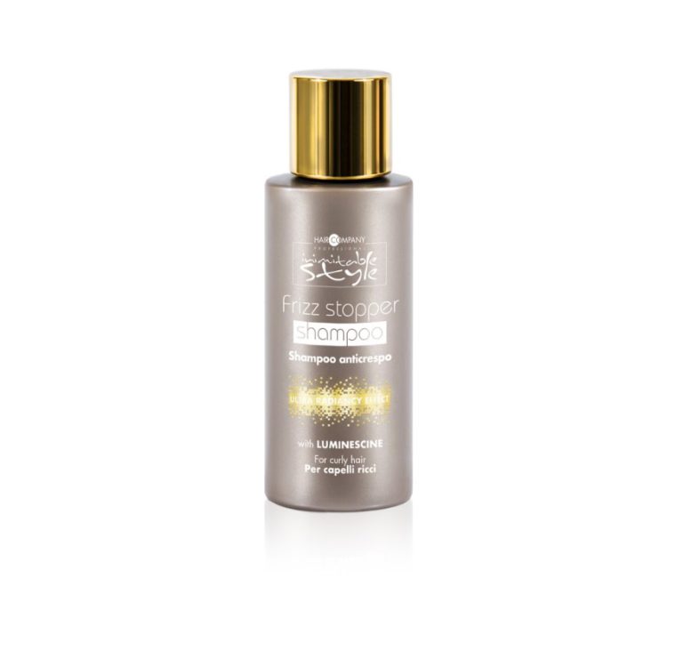 Hair Company UK The 3 Shampoo Anticrespo in a sleek silver bottle with a gold cap, featuring "with Luminescine" on its label, pairs perfectly with your 50ml Post Treatment Mask. This duo is specially designed for curly hair to enhance both care and shine in your skincare routine.