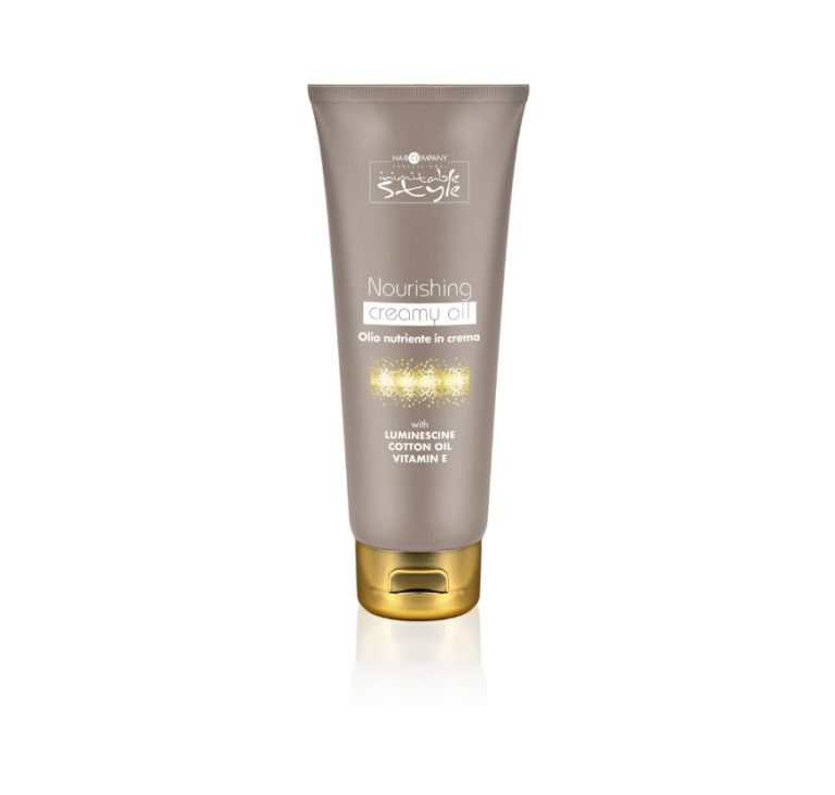 Hair Company UK Introducing the elegant "8," a 50ml tube of hair treatment cream with a golden cap. This product features luminescine, cotton oil, and vitamin E to enhance your haircare routine. The post-treatment mask is packaged with a glossy finish and decorated with stylish white text for an added touch of sophistication.