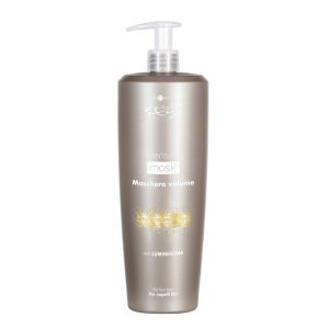 Hair Company UK A large, sleek 1000ml silver bottle with a pump dispenser, labeled "Density Shampoo," designed for fine hair and featuring Luminescina. Adorned with a gold design near the center, this product is marketed as the ultimate anti-age mask, complementing your routine with advanced technology.