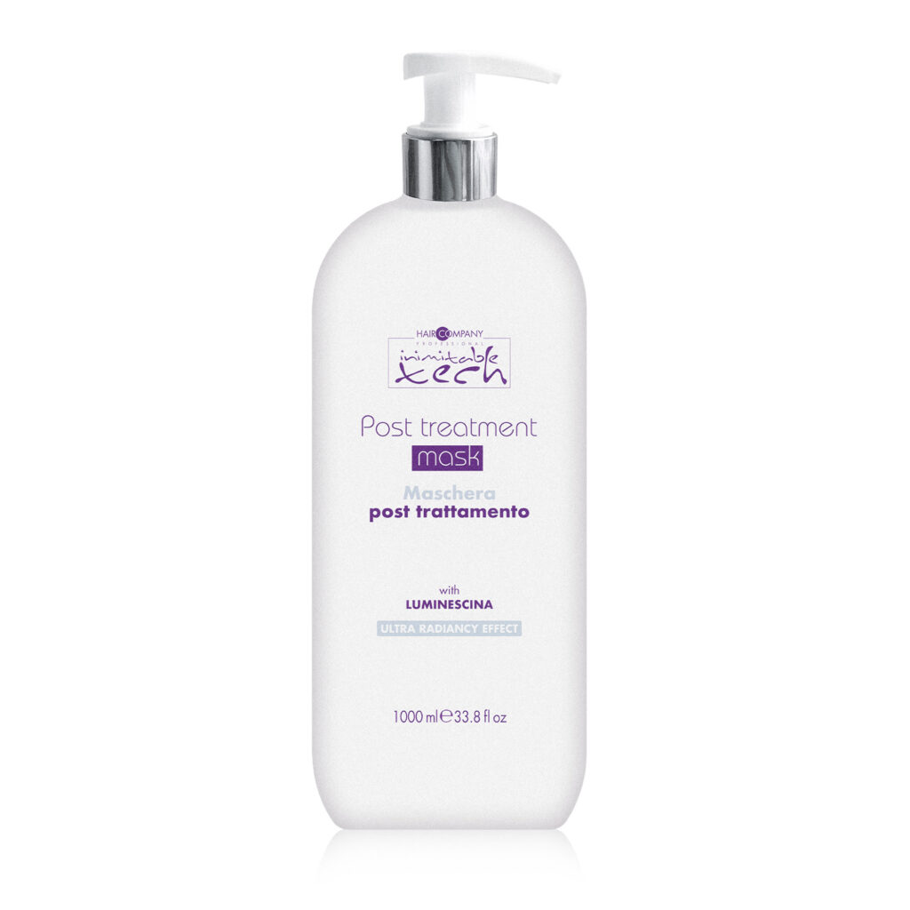 Hair Company UK The Hair Company "Post Treatment Mask" is packaged in a sleek white 1000 ml bottle featuring a convenient pump dispenser. The label highlights its "Ultra Radiancy Effect," making it perfect for keeping your hair vibrant and nourished after any treatment.