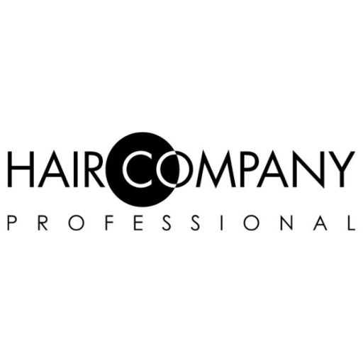 Hair Company UK Black and white logo design with bold black text reading "HAIR COMPANY UK." The letter "hc" is uniquely highlighted by a large black circle behind the "h," offering a modern and distinctive touch to the overall design on a white background.