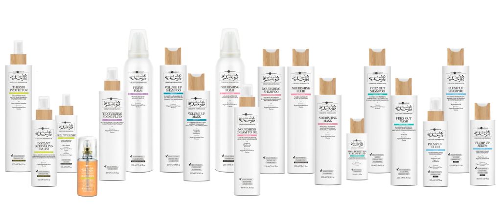 Variety of haircare products with bamboo lids.